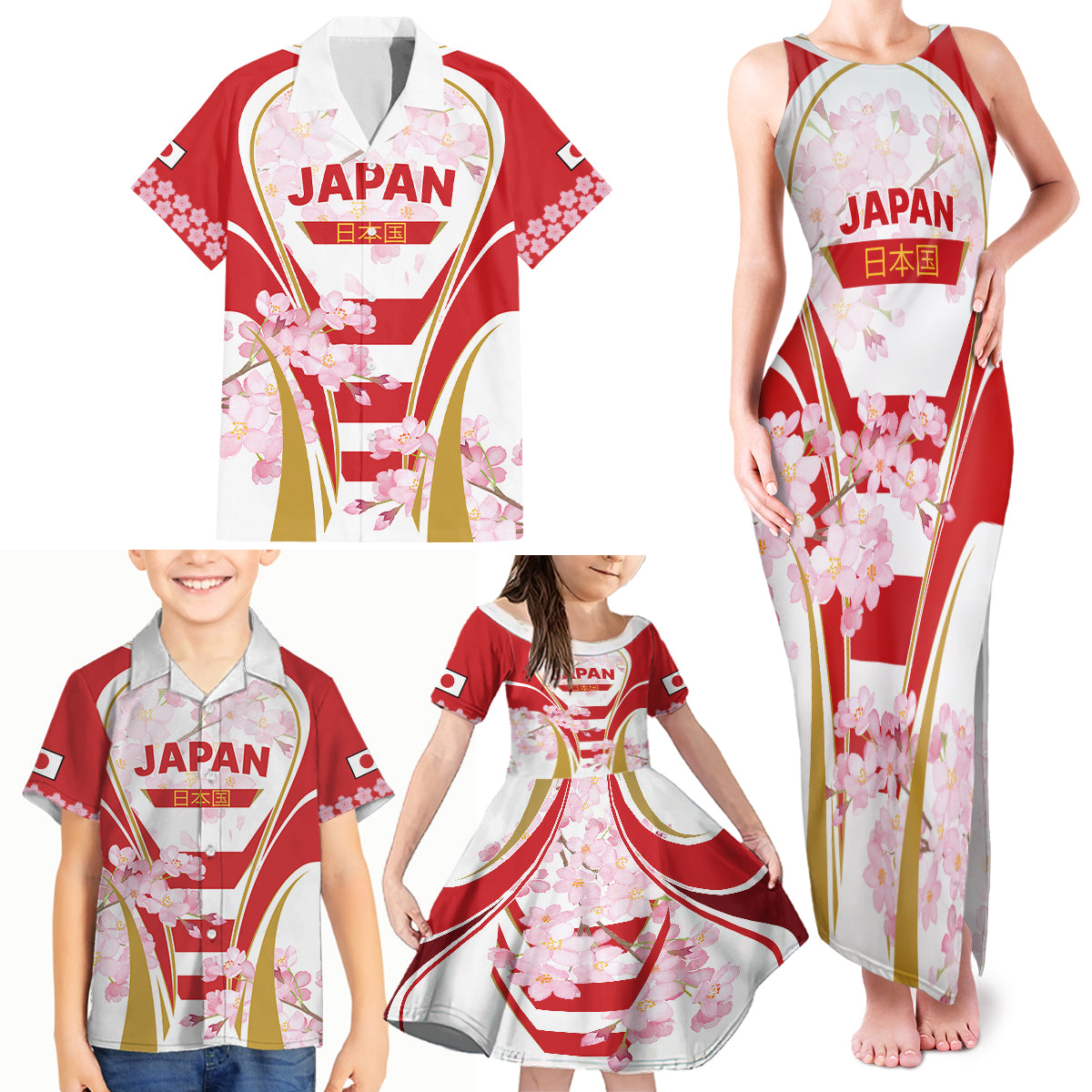 Custom Japan Rugby Family Matching Tank Maxi Dress and Hawaiian Shirt World Cup 2023 Go Brave Blossoms Sporty Style - Wonder Print Shop