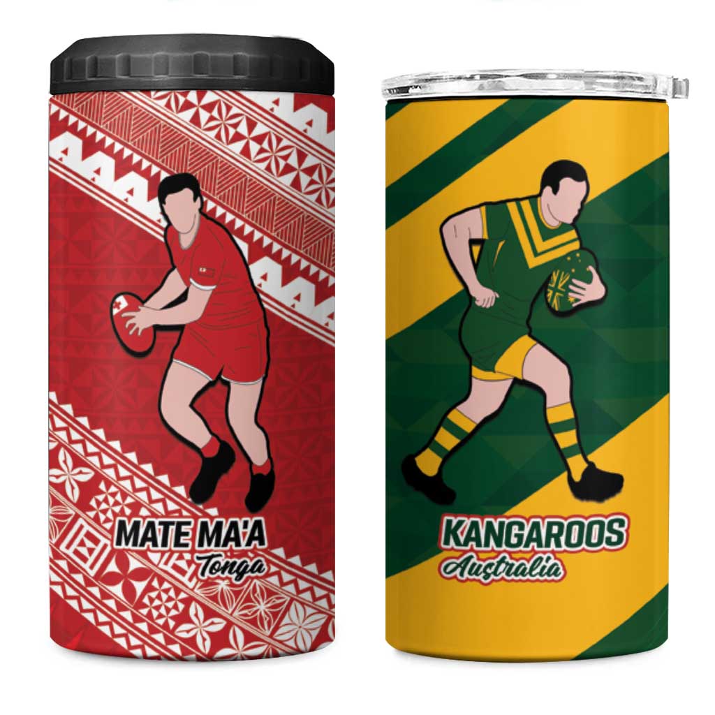 Australia-Tonga Rugby Pacific Custom 4 in 1 Can Cooler Tumbler The Kangaroos and Mate Ma'a Tonga LT9 - Wonder Print Shop