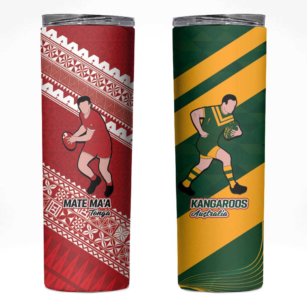 Australia-Tonga Rugby Pacific Custom Skinny Tumbler The Kangaroos and Mate Ma'a Tonga