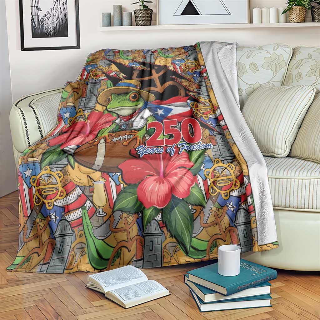 Patriotic Coqui Frog Football Blanket 250 Years of Freedom Puerto Rico Flag Stand