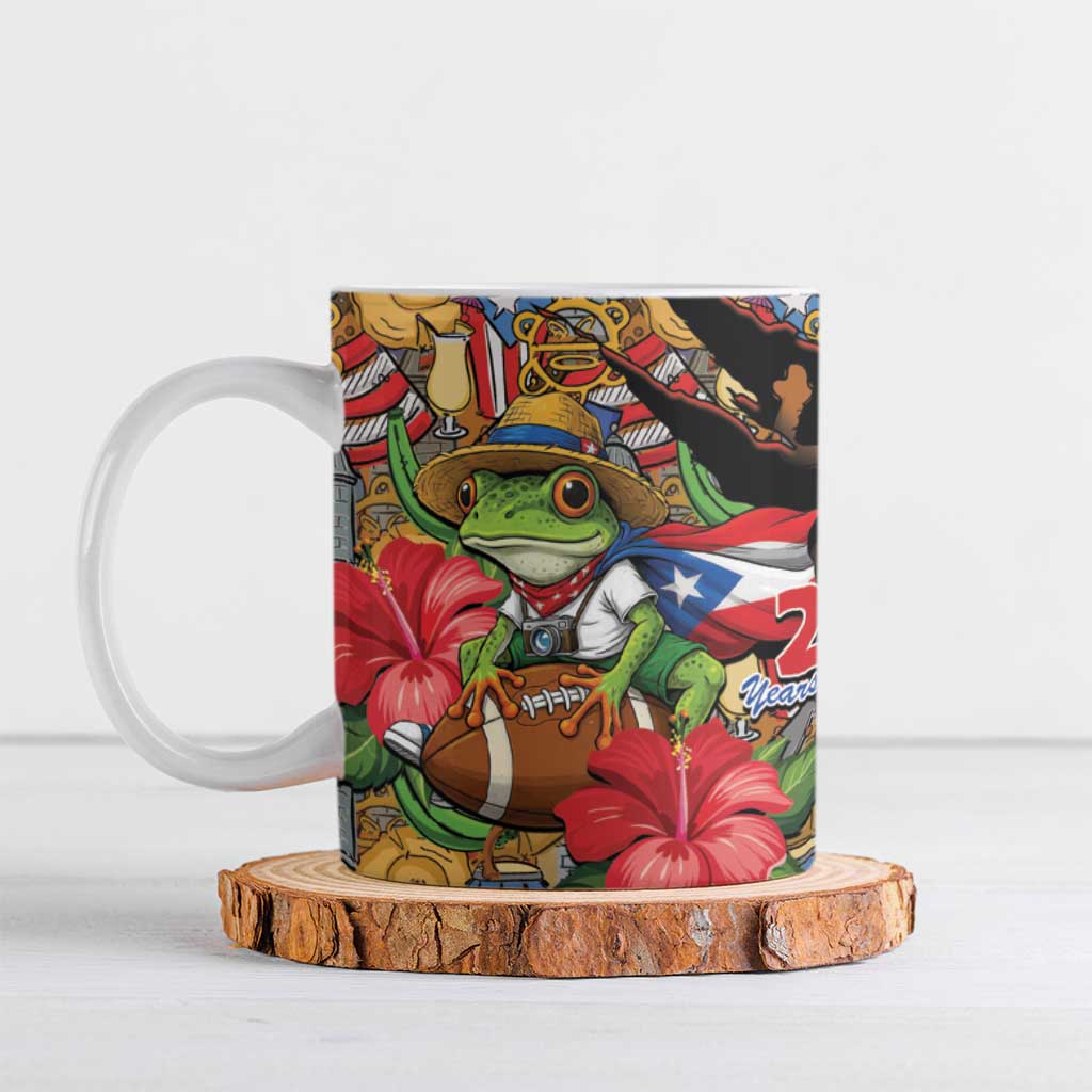 Patriotic Coqui Frog Football Ceramic Mug 250 Years of Freedom Puerto Rico Flag Stand
