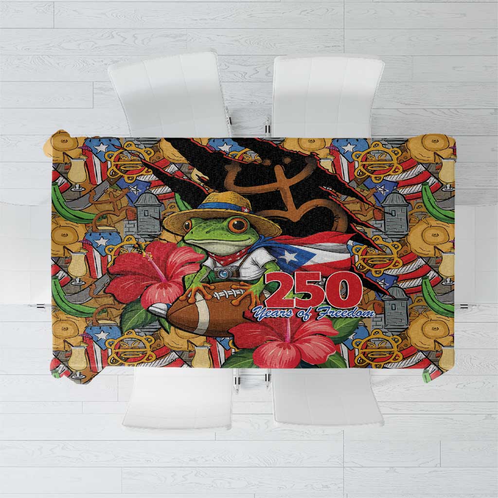 Patriotic Coqui Frog Football Tablecloth 250 Years of Freedom Puerto Rico Flag Stand