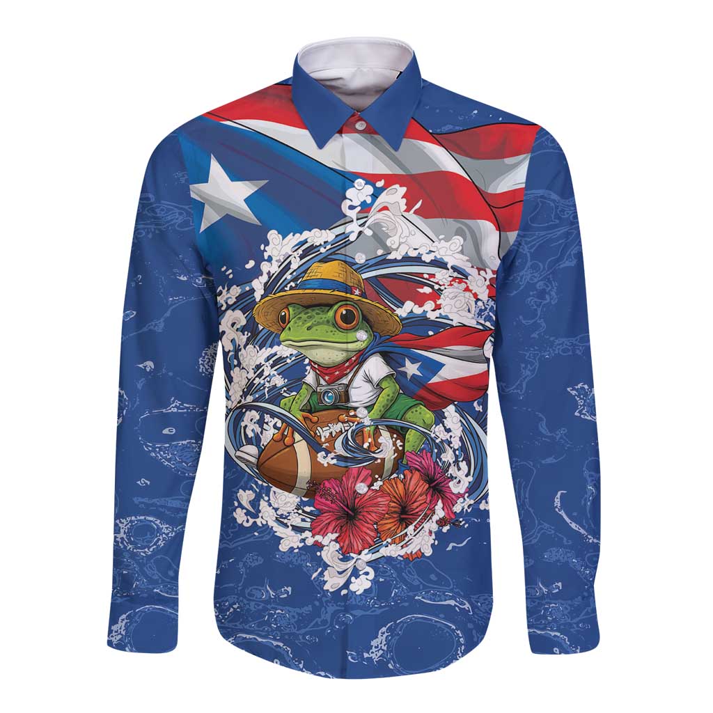 Puerto Rican Coquí Football Long Sleeve Button Shirt Here For The Benito Bowl