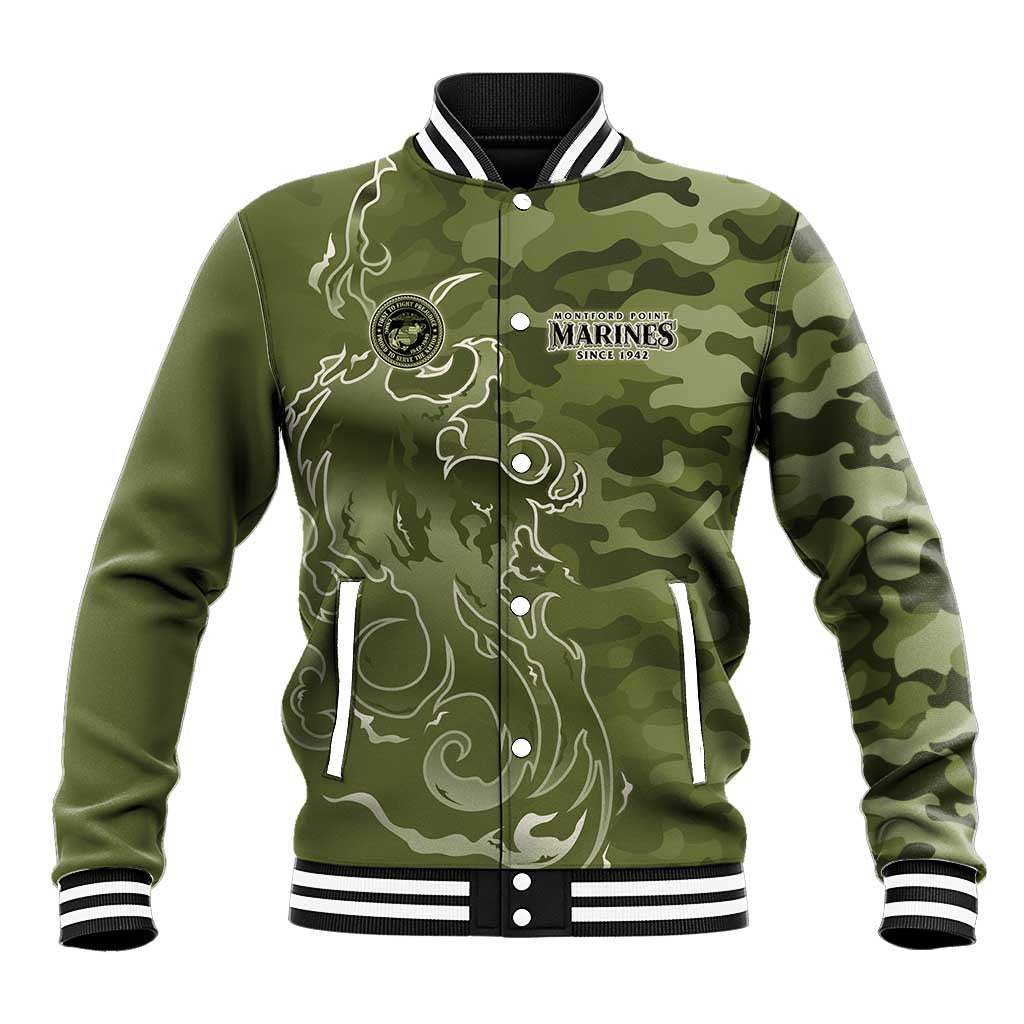 Montford Point Marines Baseball Jacket Flame Fire Military Green Camo