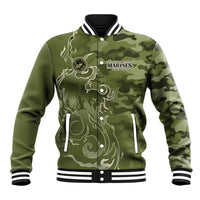 Montford Point Marines Baseball Jacket Flame Fire Military Green Camo