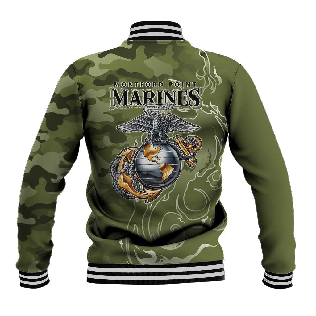 Montford Point Marines Baseball Jacket Flame Fire Military Green Camo