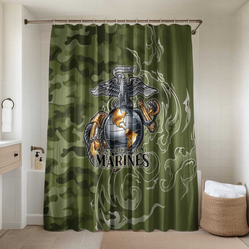 Montford Point Marines Bathroom Set Flame Fire Military Green Camo