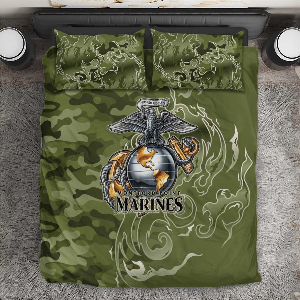 Montford Point Marines Bedding Set Flame Fire Military Green Camo