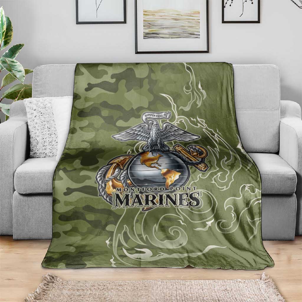Montford Point Marines Blanket Flame Fire Military Green Camo