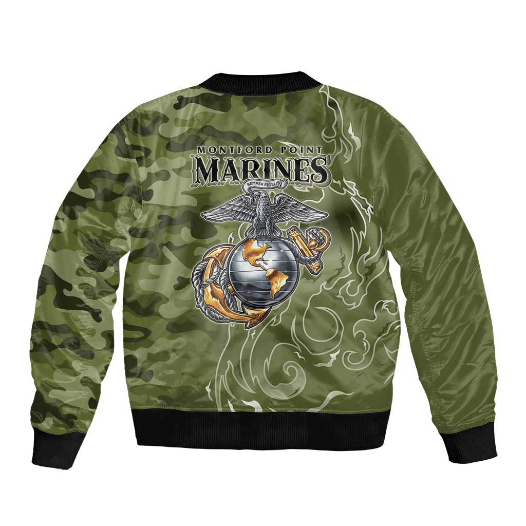 Montford Point Marines Bomber Jacket Flame Fire Military Green Camo