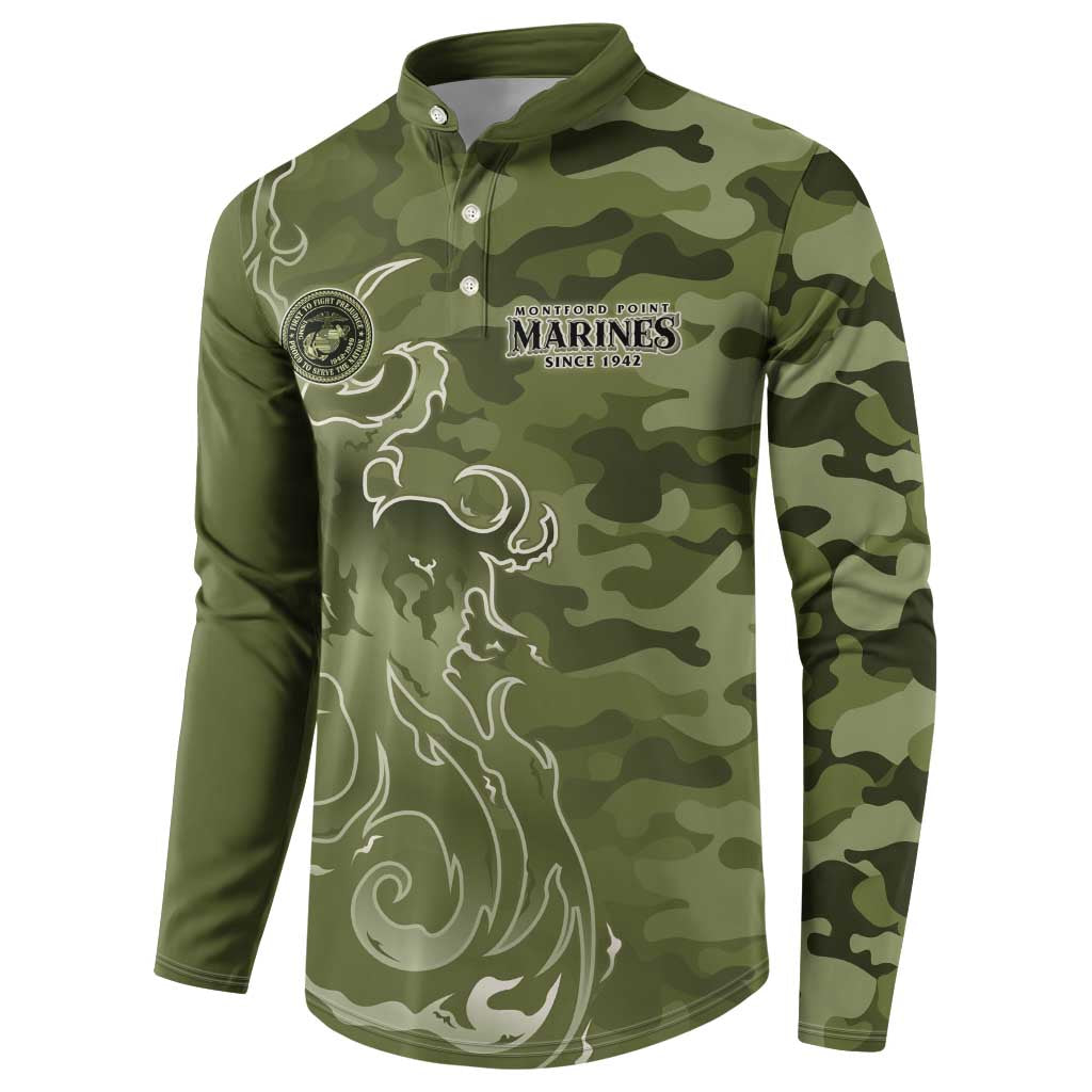 Montford Point Marines Button Sweatshirt Flame Fire Military Green Camo