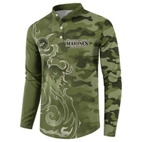 Montford Point Marines Button Sweatshirt Flame Fire Military Green Camo