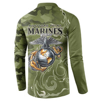 Montford Point Marines Button Sweatshirt Flame Fire Military Green Camo