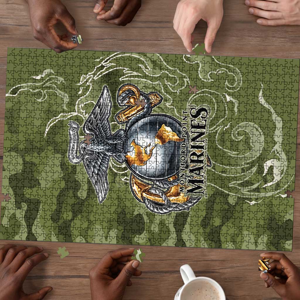Montford Point Marines Puzzle Flame Fire Military Green Camo