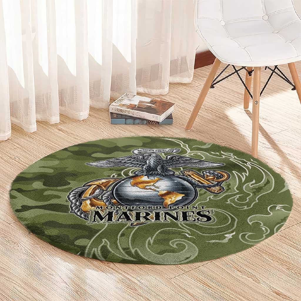 Montford Point Marines Round Carpet Flame Fire Military Green Camo