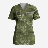 Montford Point Marines Scrub Top Flame Fire Military Green Camo
