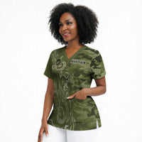 Montford Point Marines Scrub Top Flame Fire Military Green Camo