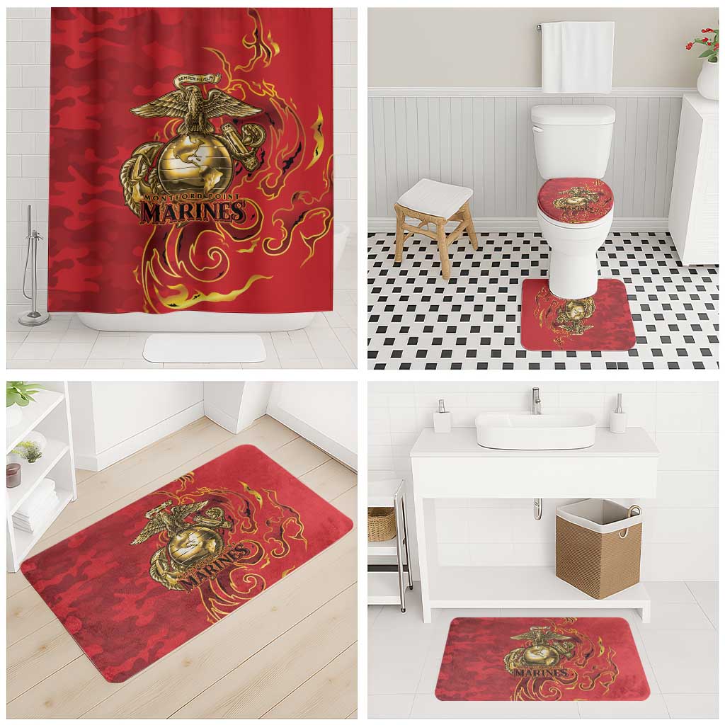 Montford Point Marines Bathroom Set Flame Fire Military Red Camo