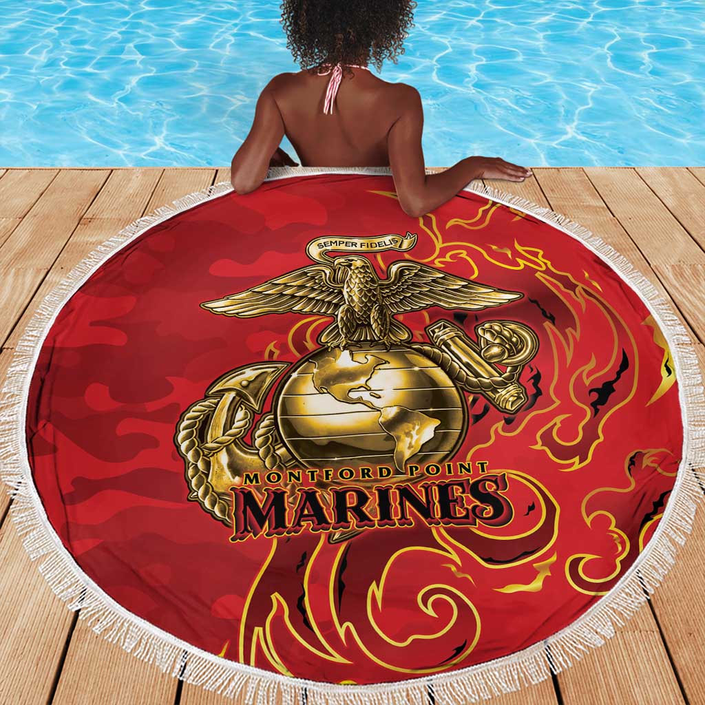 Montford Point Marines Beach Blanket Flame Fire Military Red Camo