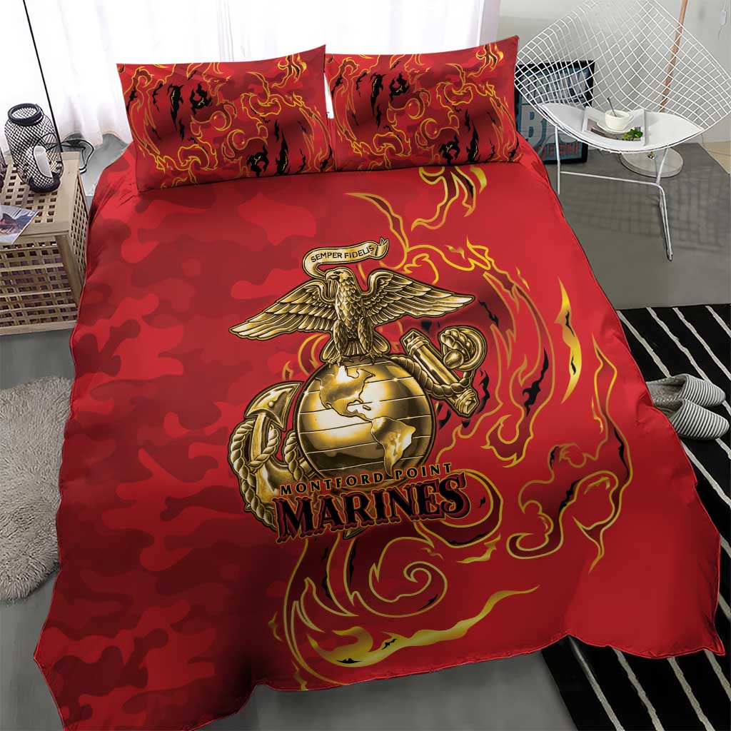 Montford Point Marines Bedding Set Flame Fire Military Red Camo