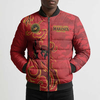 Montford Point Marines Bomber Puffer Jacket Flame Fire Military Red Camo