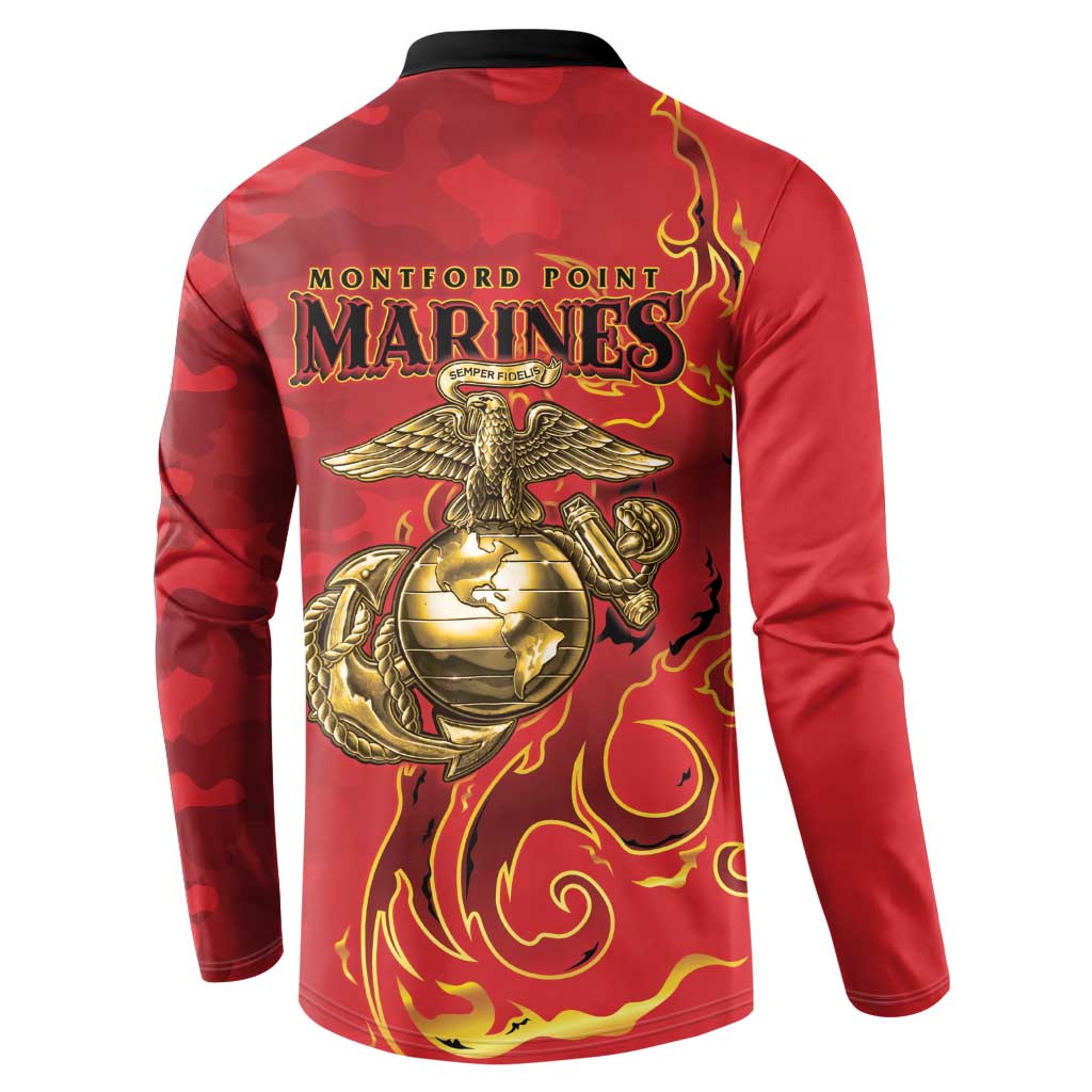 Montford Point Marines Button Sweatshirt Flame Fire Military Red Camo