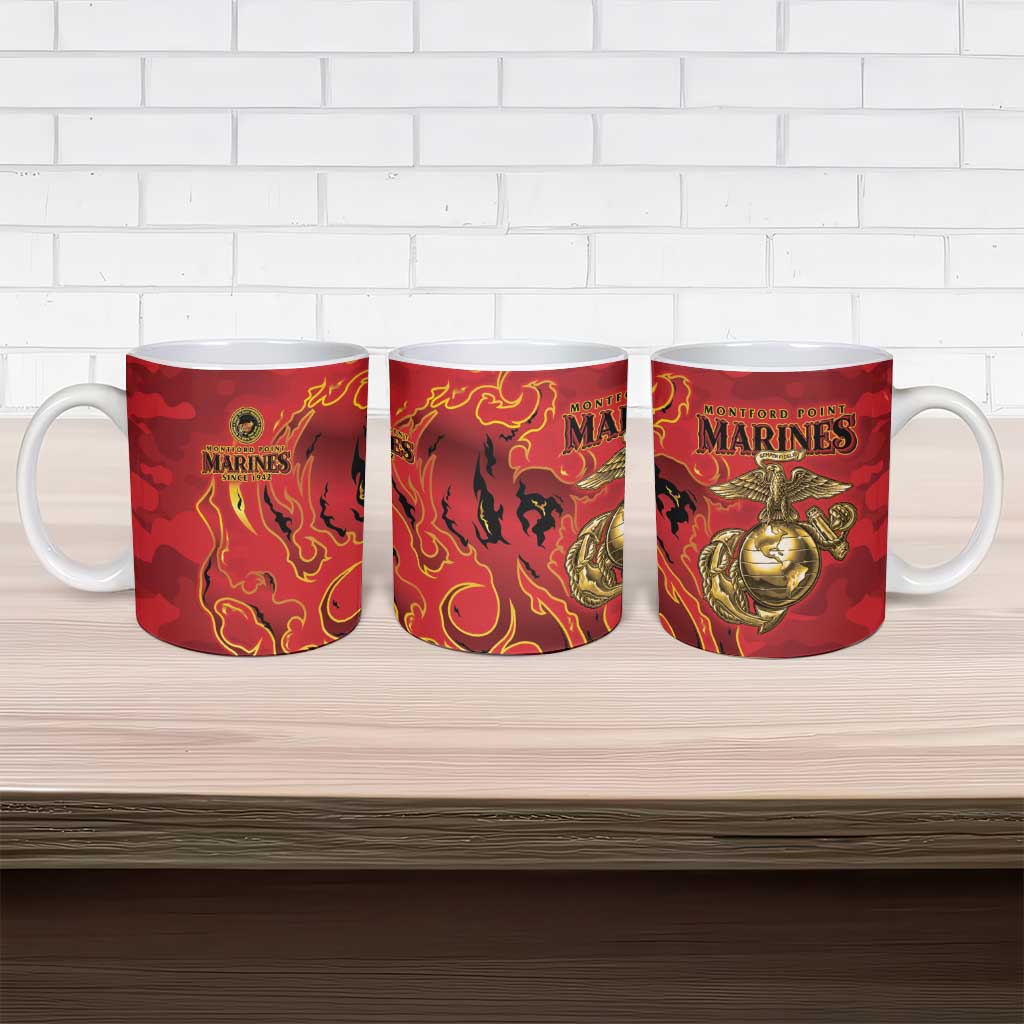 Montford Point Marines Ceramic Mug Flame Fire Military Red Camo