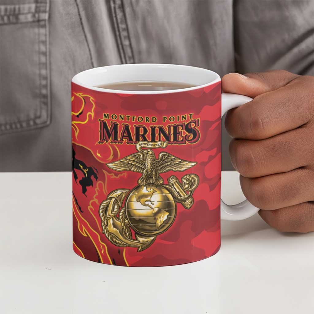 Montford Point Marines Ceramic Mug Flame Fire Military Red Camo