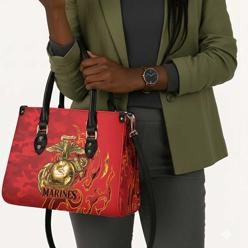 Montford Point Marines Leather Bag Flame Fire Military Red Camo