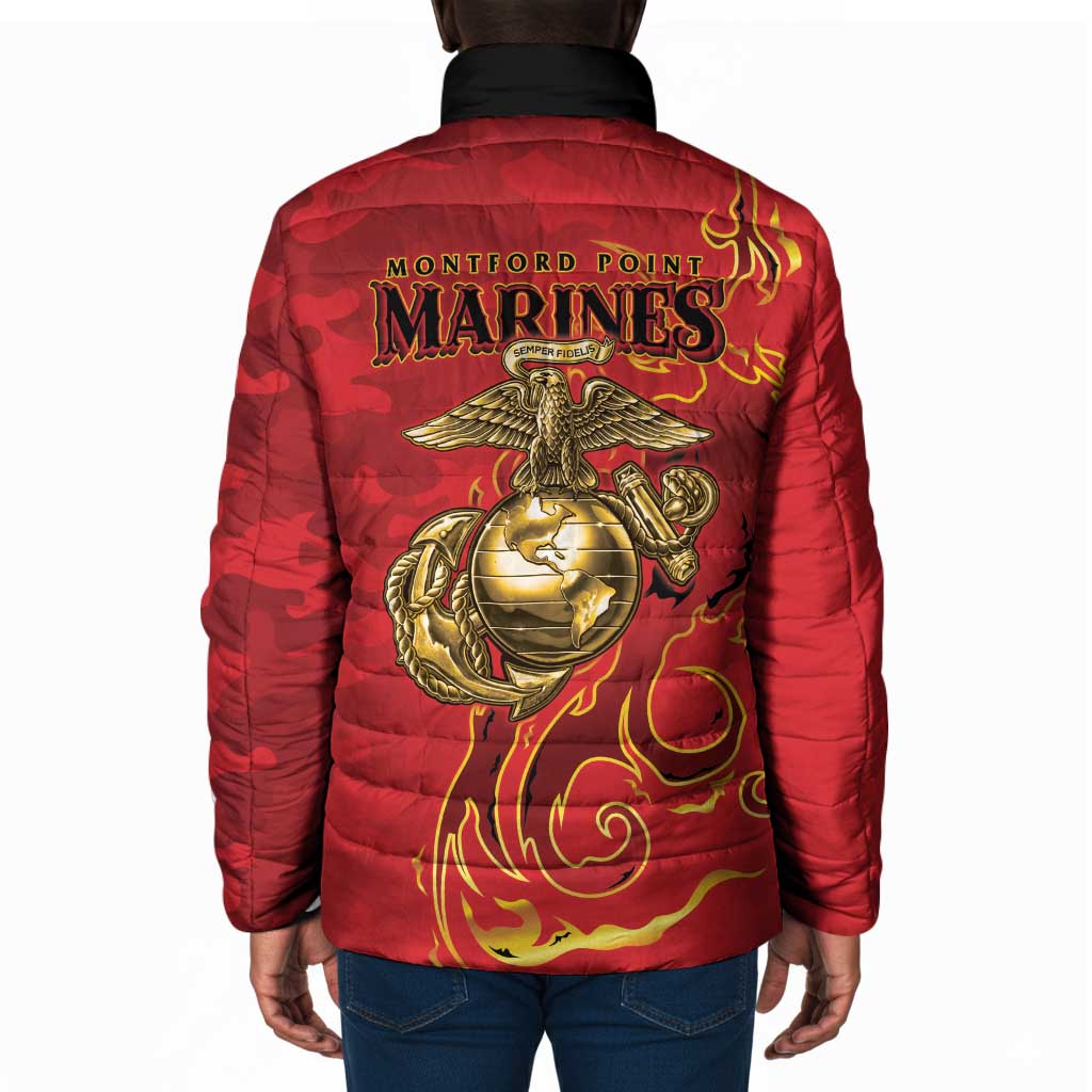 Montford Point Marines Padded Jacket Flame Fire Military Red Camo
