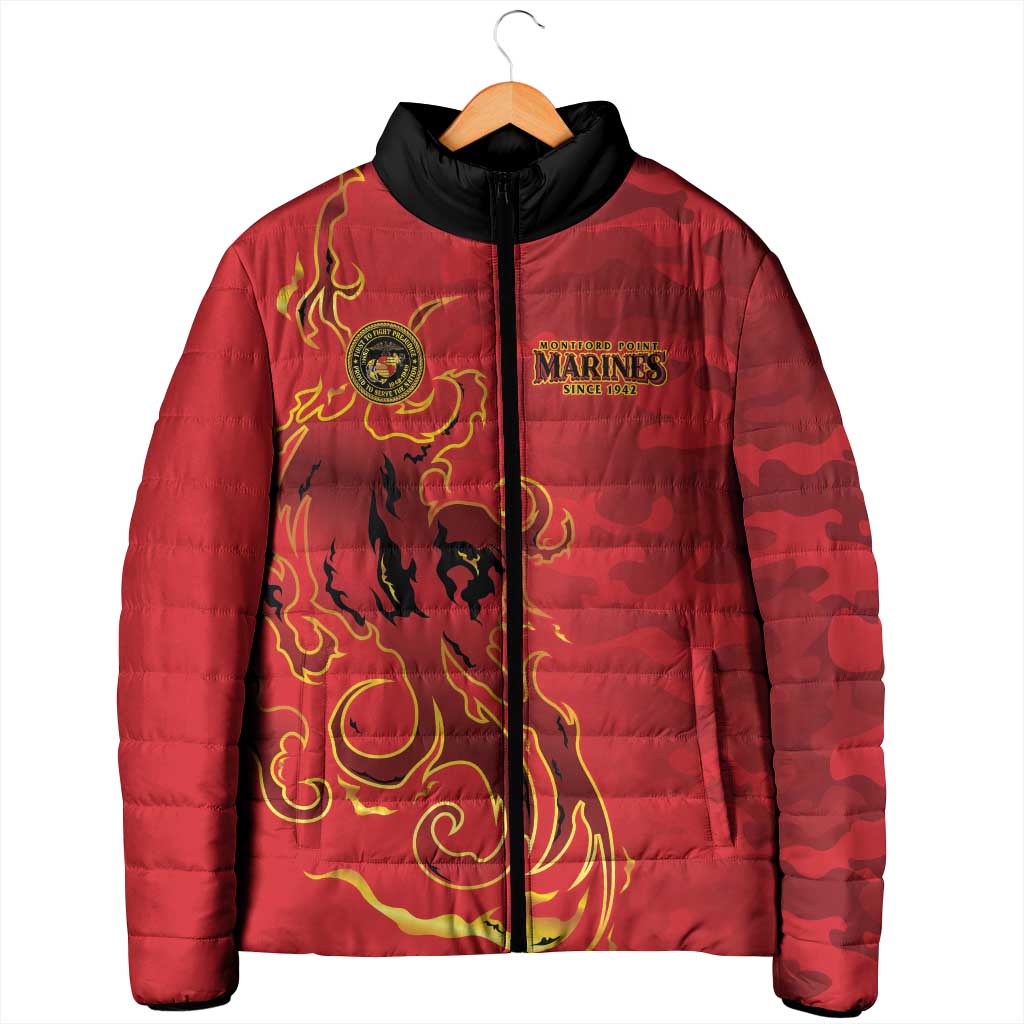 Montford Point Marines Padded Jacket Flame Fire Military Red Camo
