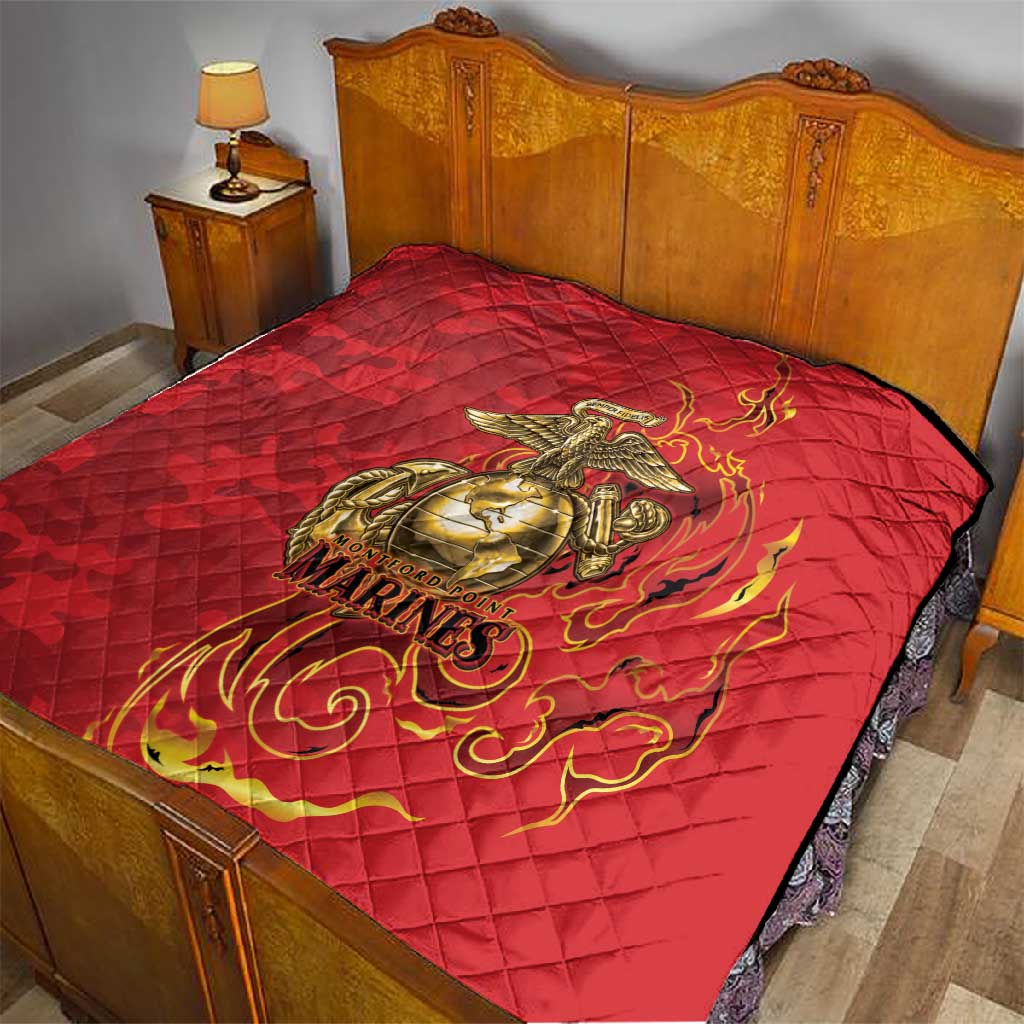 Montford Point Marines Quilt Flame Fire Military Red Camo