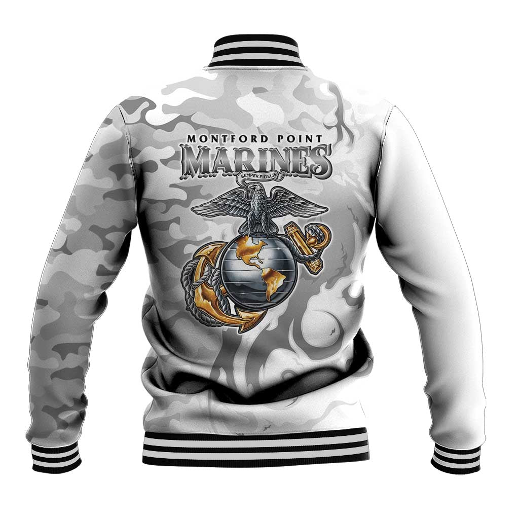 Montford Point Marines Baseball Jacket Flame Fire Military White Camo