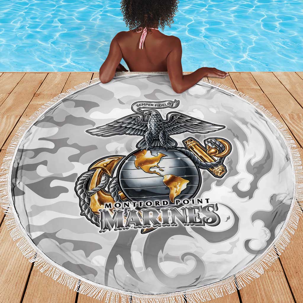 Montford Point Marines Beach Blanket Flame Fire Military White Camo