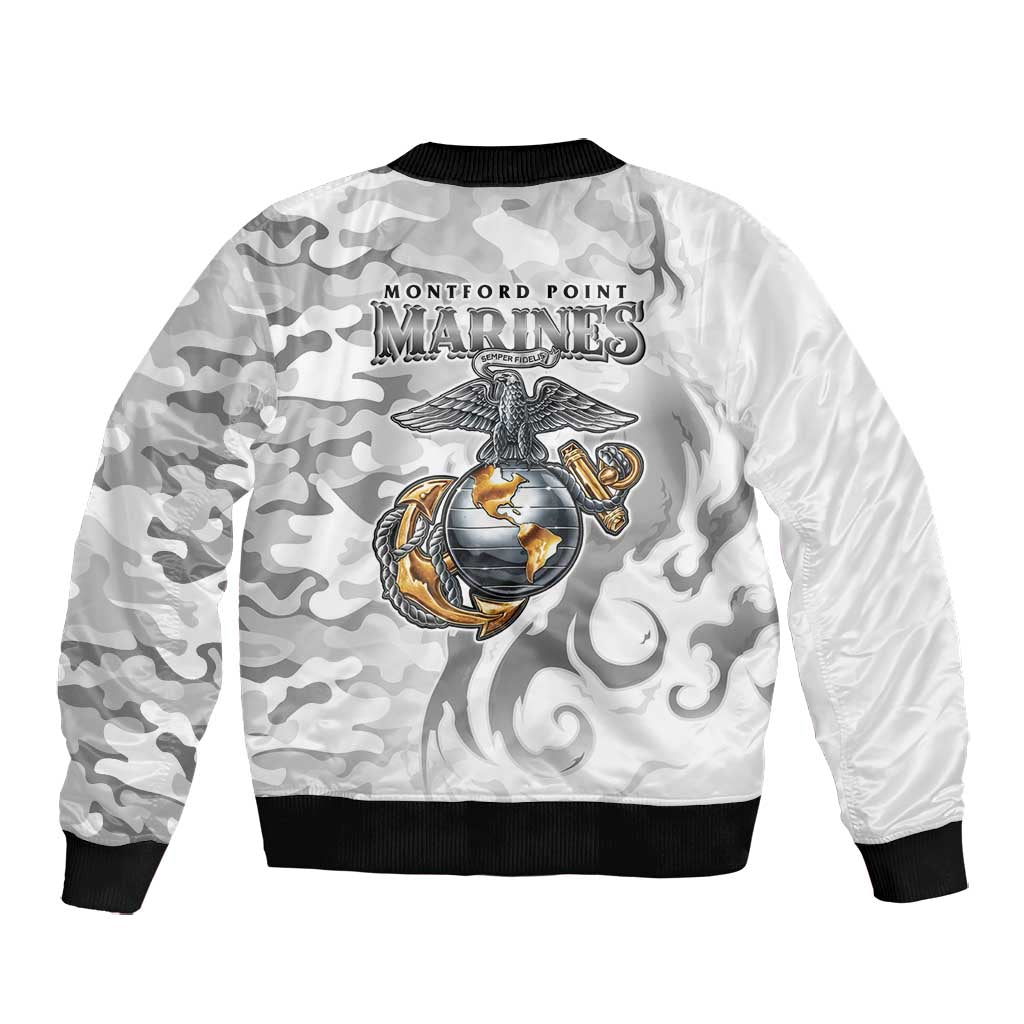 Montford Point Marines Bomber Jacket Flame Fire Military White Camo