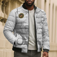 Montford Point Marines Bomber Puffer Jacket Flame Fire Military White Camo