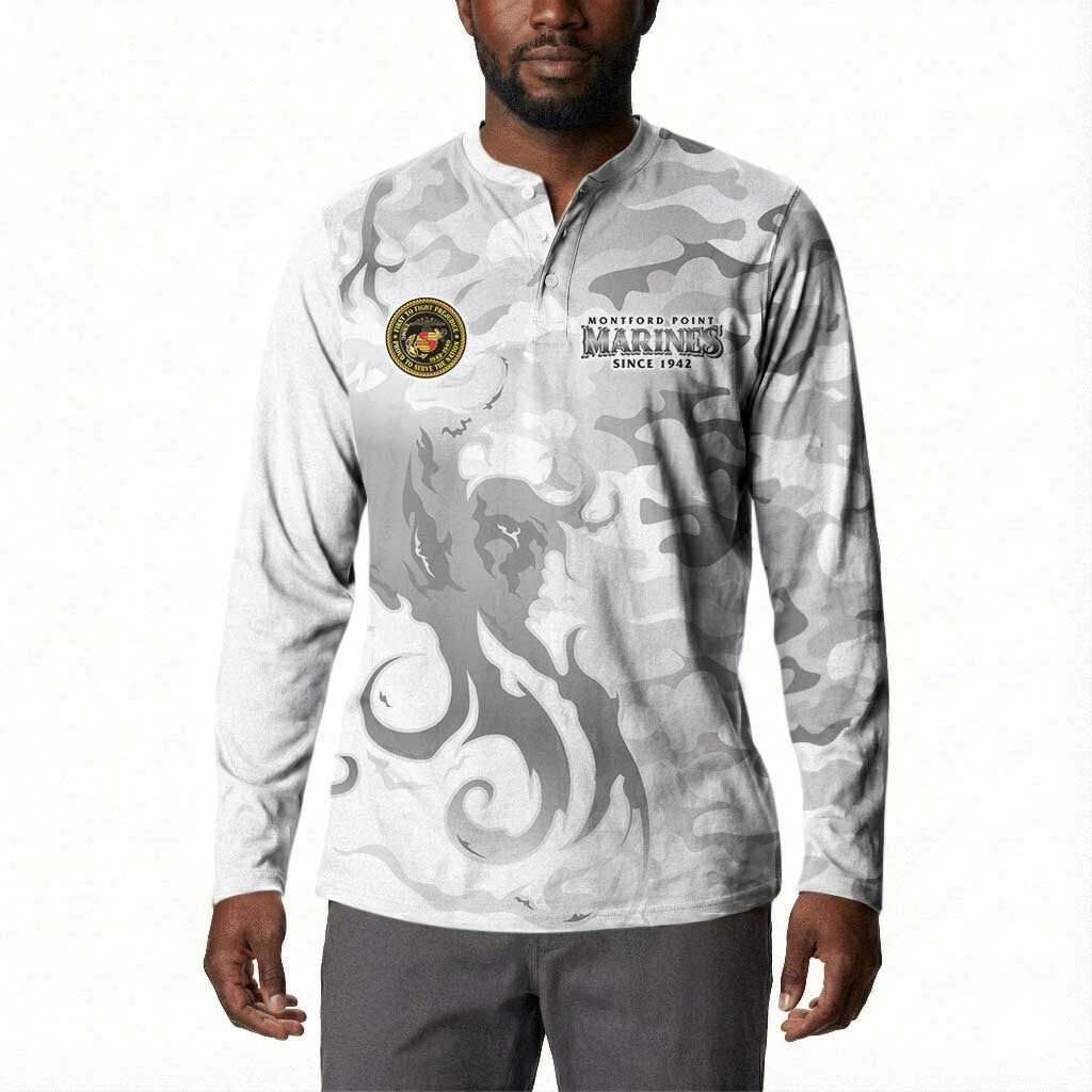 Montford Point Marines Button Sweatshirt Flame Fire Military White Camo