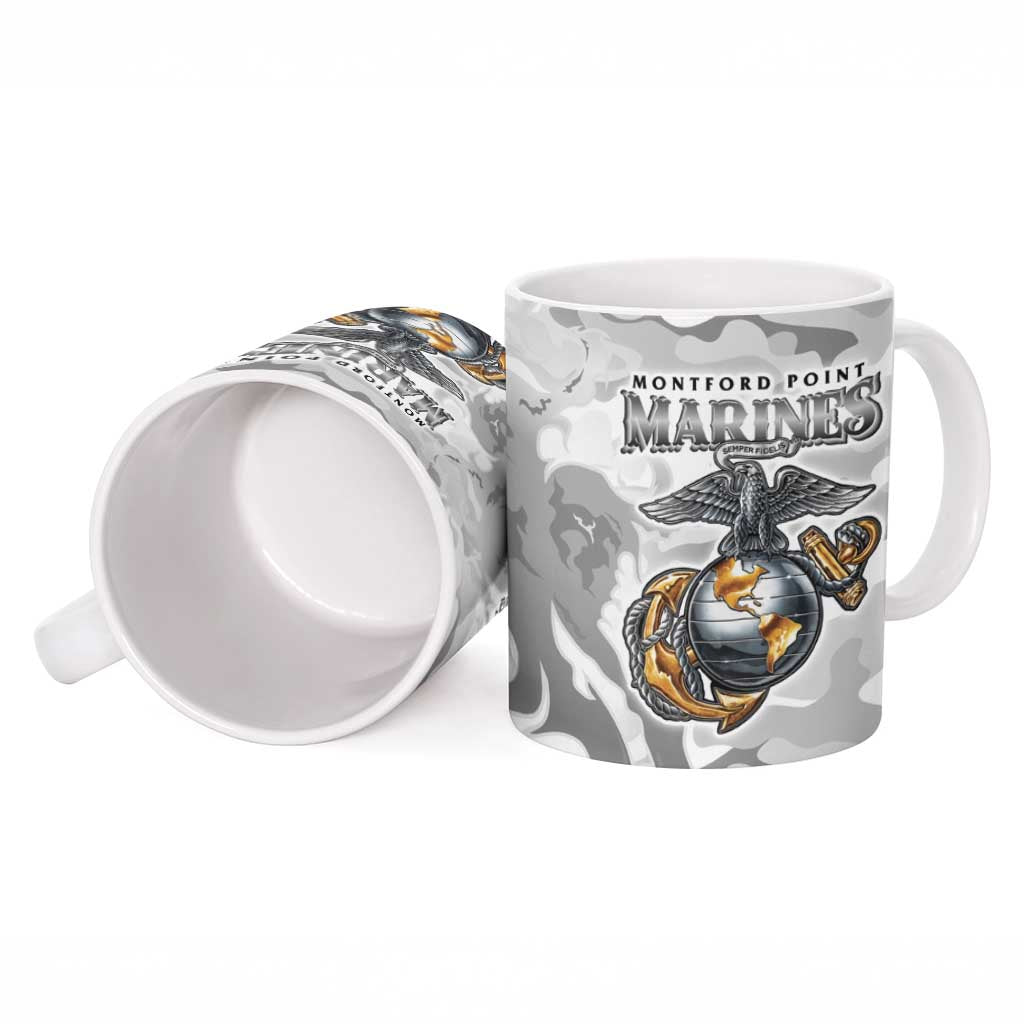 Montford Point Marines Ceramic Mug Flame Fire Military White Camo