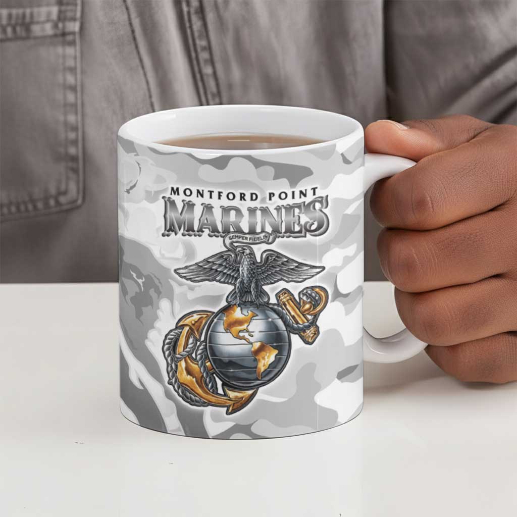 Montford Point Marines Ceramic Mug Flame Fire Military White Camo