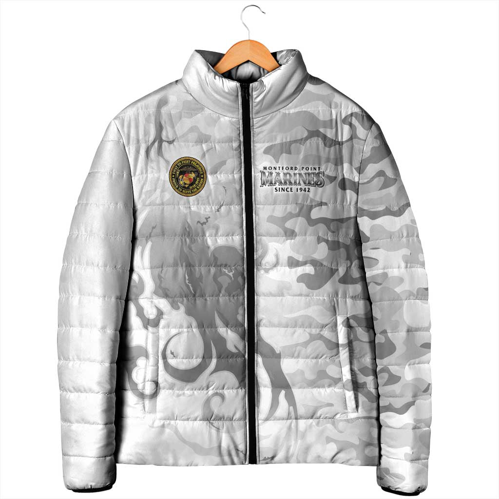 Montford Point Marines Padded Jacket Flame Fire Military White Camo