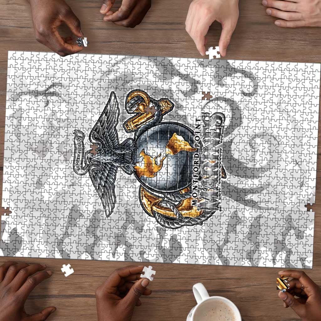 Montford Point Marines Puzzle Flame Fire Military White Camo