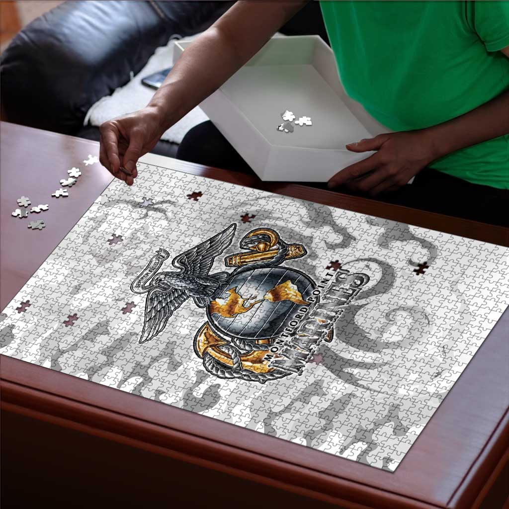 Montford Point Marines Puzzle Flame Fire Military White Camo
