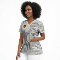 Montford Point Marines Scrub Top Flame Fire Military White Camo