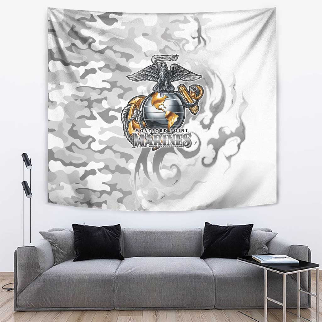 Montford Point Marines Tapestry Flame Fire Military White Camo