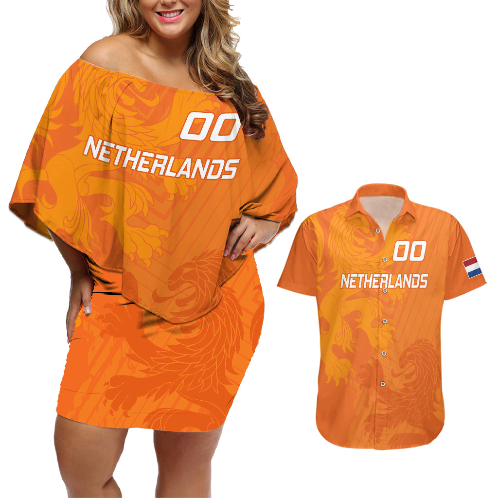 Custom Netherlands Soccer Couples Matching Off Shoulder Short Dress and Hawaiian Shirt Nederlands Vrouwenvoetbalelftal Go World Cup 2023 LT9 - Wonder Print Shop