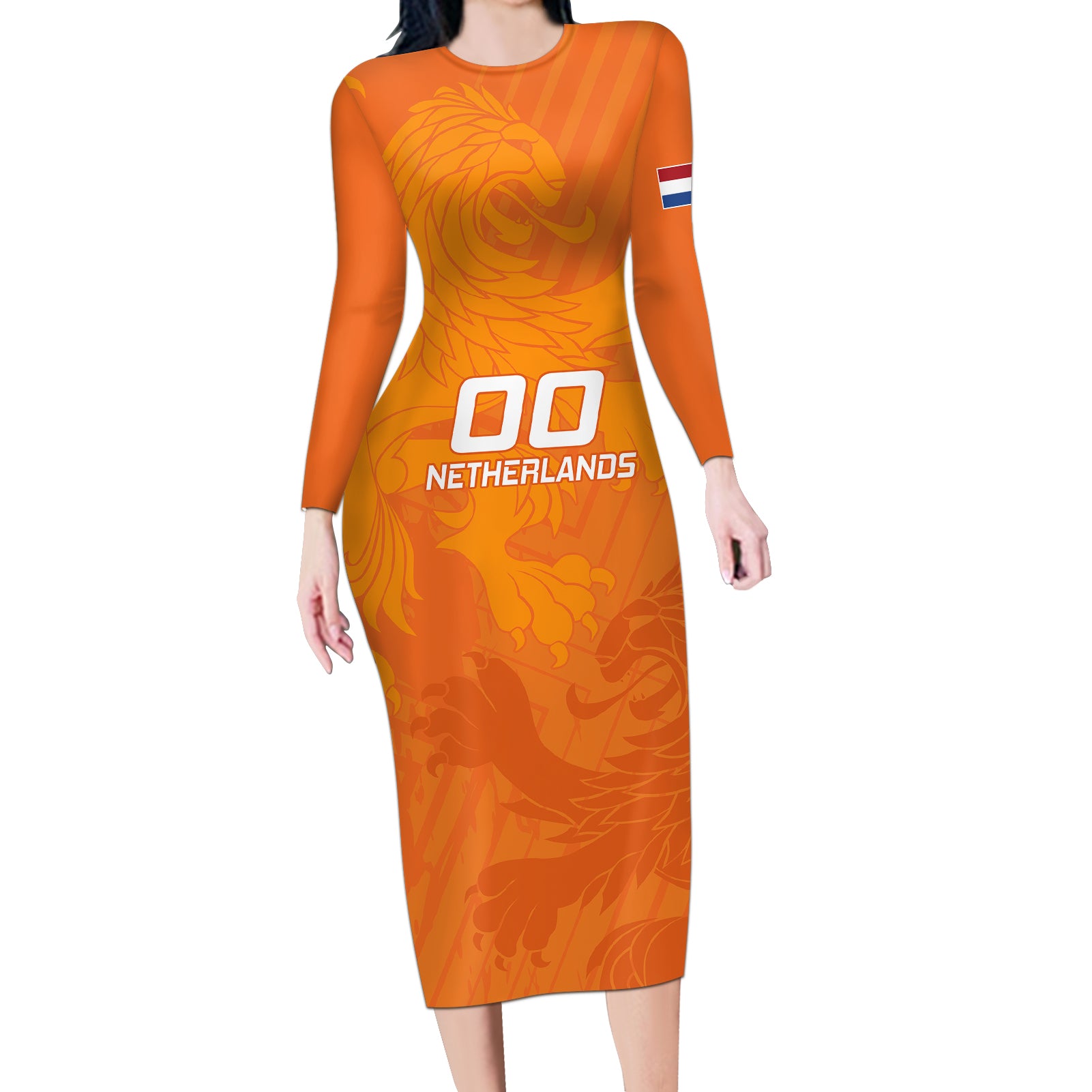 Custom Netherlands Soccer Long Sleeve Bodycon Dress Nederlands Vrouwenvoetbalelftal Go World Cup 2023 - Wonder Print Shop