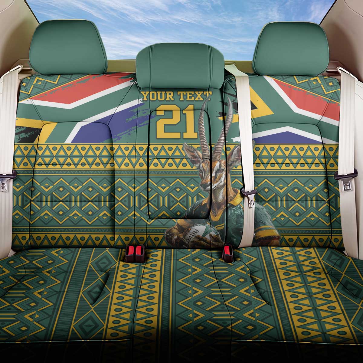 Custom South Africa Rugby Bokke Mascot Back Car Seat Cover With Flag Style LT9 - Wonder Print Shop