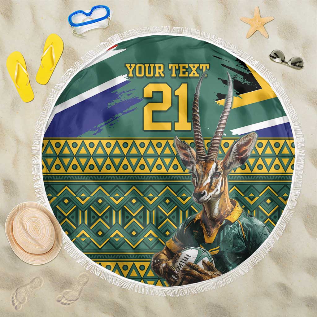 Custom South Africa Rugby Bokke Mascot Beach Blanket With Flag Style LT9 - Wonder Print Shop