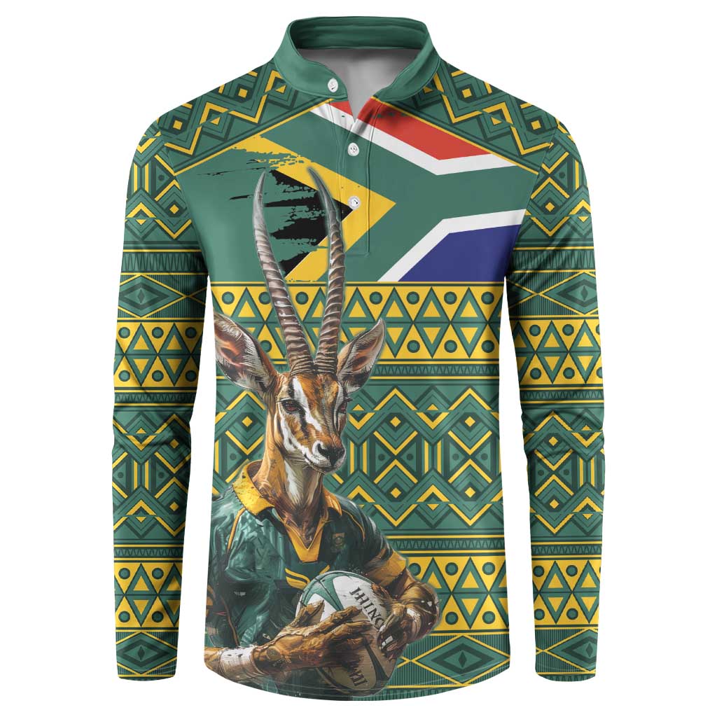 Custom South Africa Rugby Bokke Mascot Button Sweatshirt With Flag Style LT9 - Wonder Print Shop