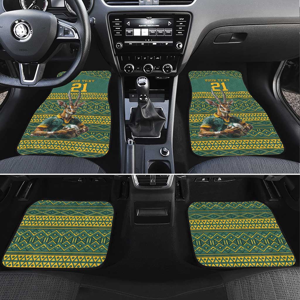 Custom South Africa Rugby Bokke Mascot Car Mats With Flag Style LT9 - Wonder Print Shop